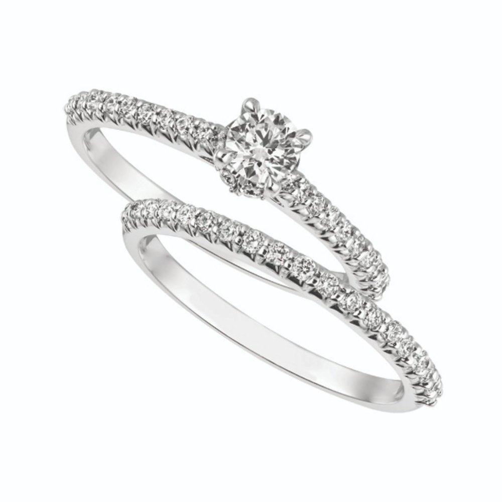 0.75 Ct Natural Round Cut Diamond Ring and Band